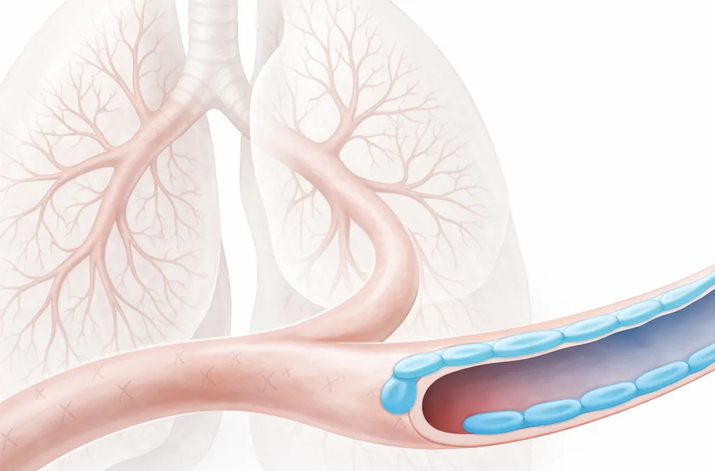 Featured image of re-endothelialization of decellularized lung scaffolds showing anti-CD31 coating and endothelial lining in a lung vessel